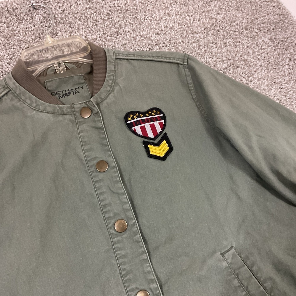 Bethany Mota Aeropostale Jacket‎ XL Army Green Bomber Patches Linen Grunge Y2K - Picture 2 of 10